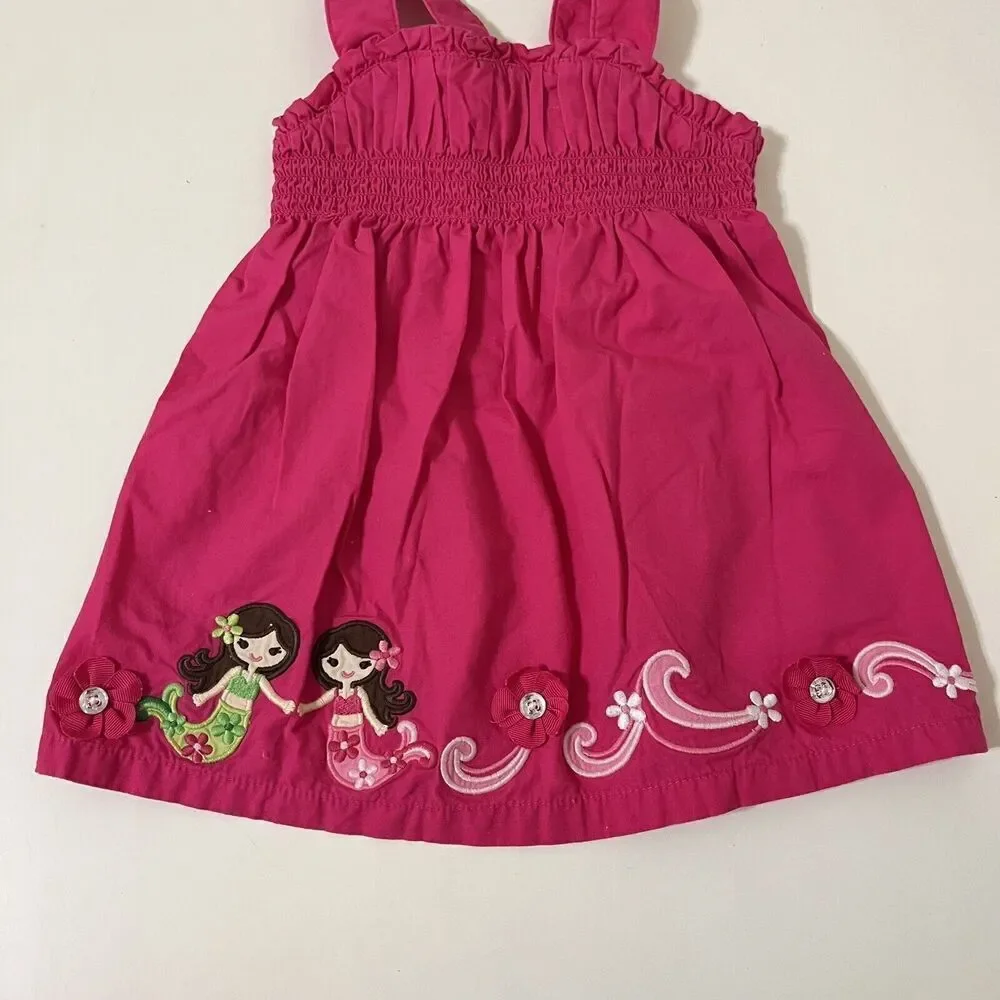 Gymboree Floral Mermaid Pink Smocked Dress and Bloomers Girls Size 6-12 Months